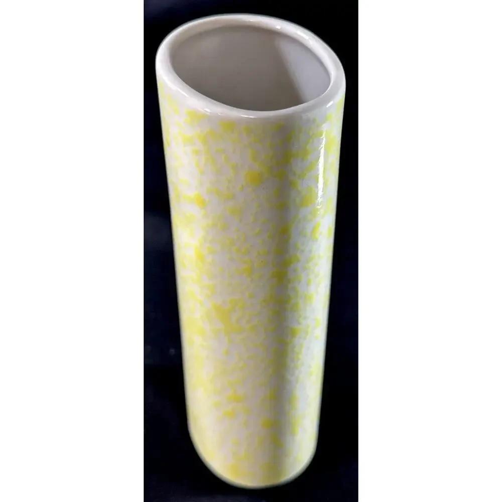 Vintage 1991 FTD Vase Cylinder Shape Speckled Yellow White Bud Vase 6.25” Tall